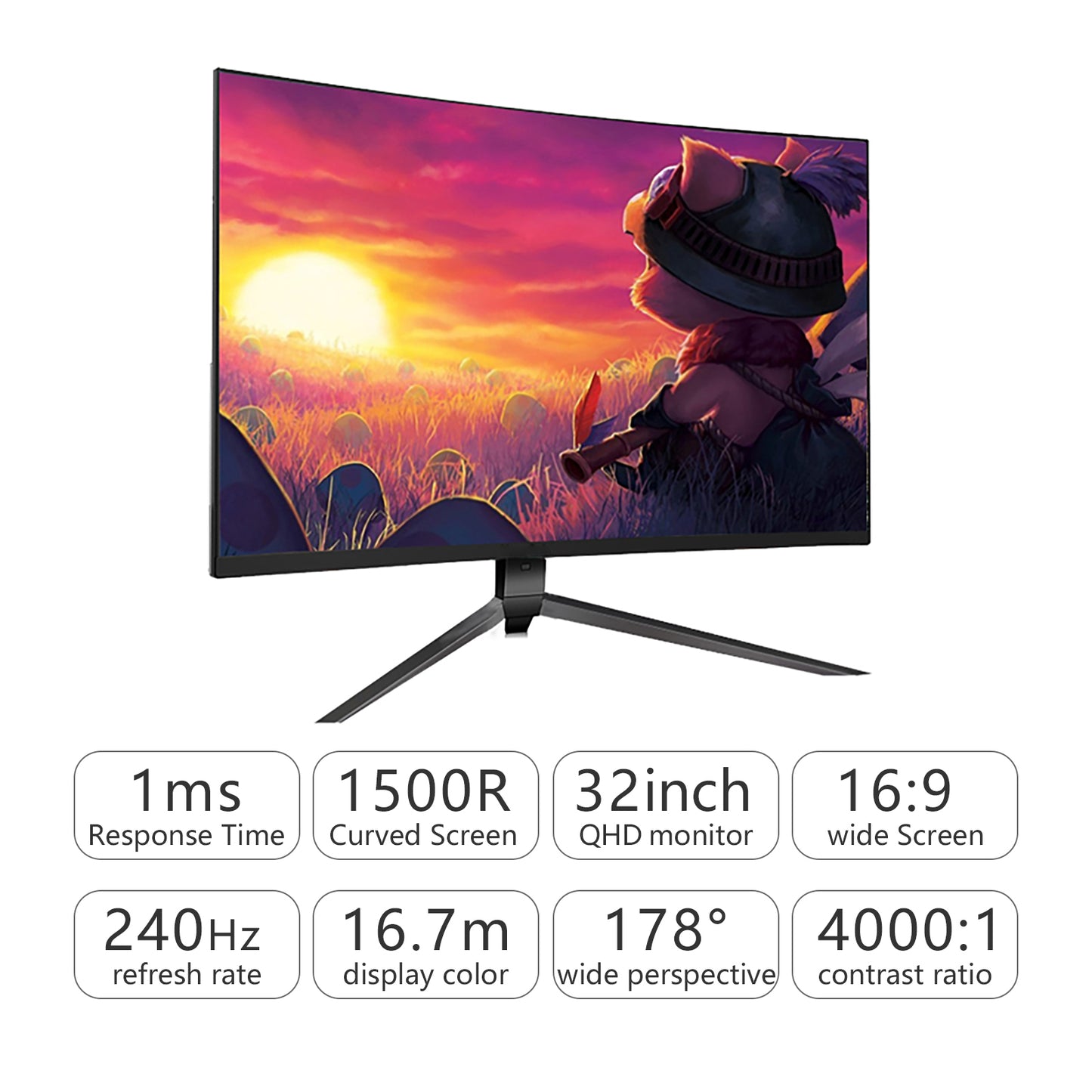 32 Curved Monitor 240HZ 2560x1440p 1ms Freesync HD LED Gaming Monitor"